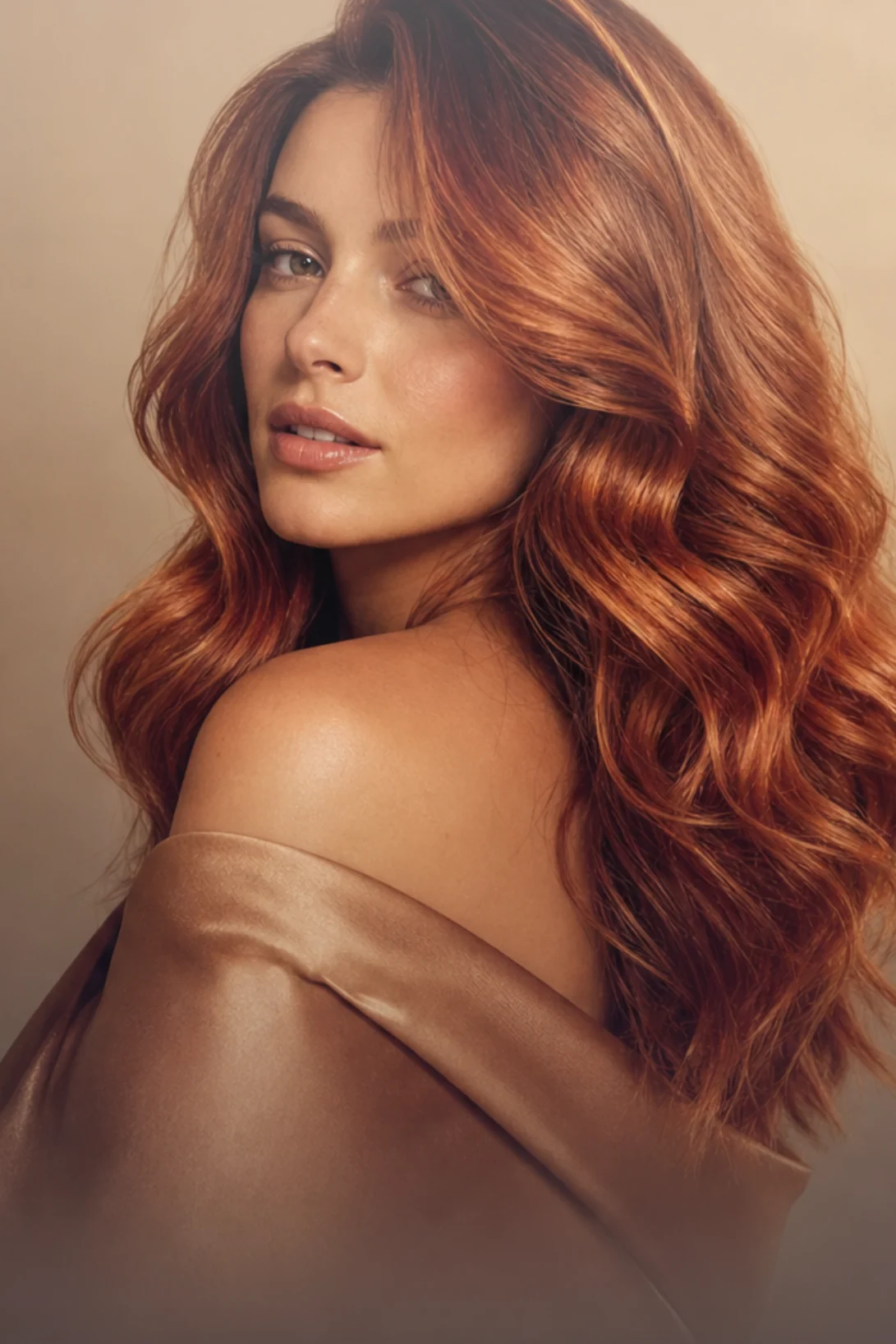 Balayage cuivré ondulé — essayage virtuel coiffure