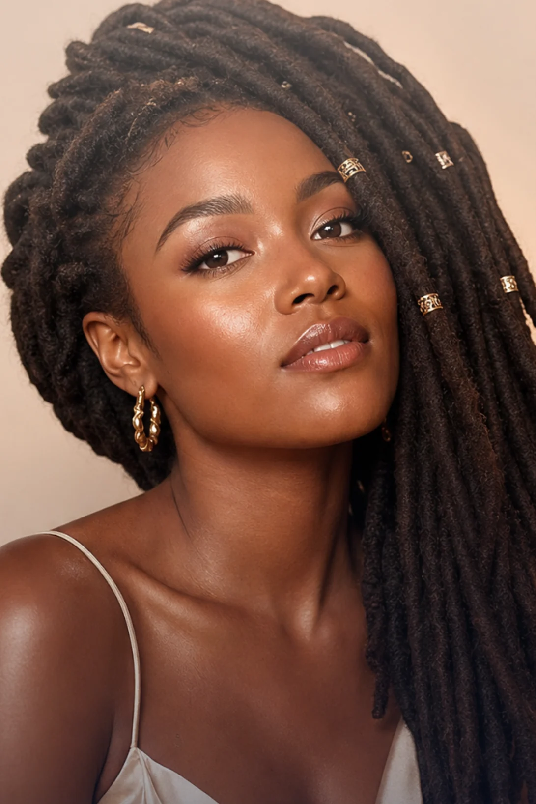 Locs longues ornées — essayage virtuel coiffure