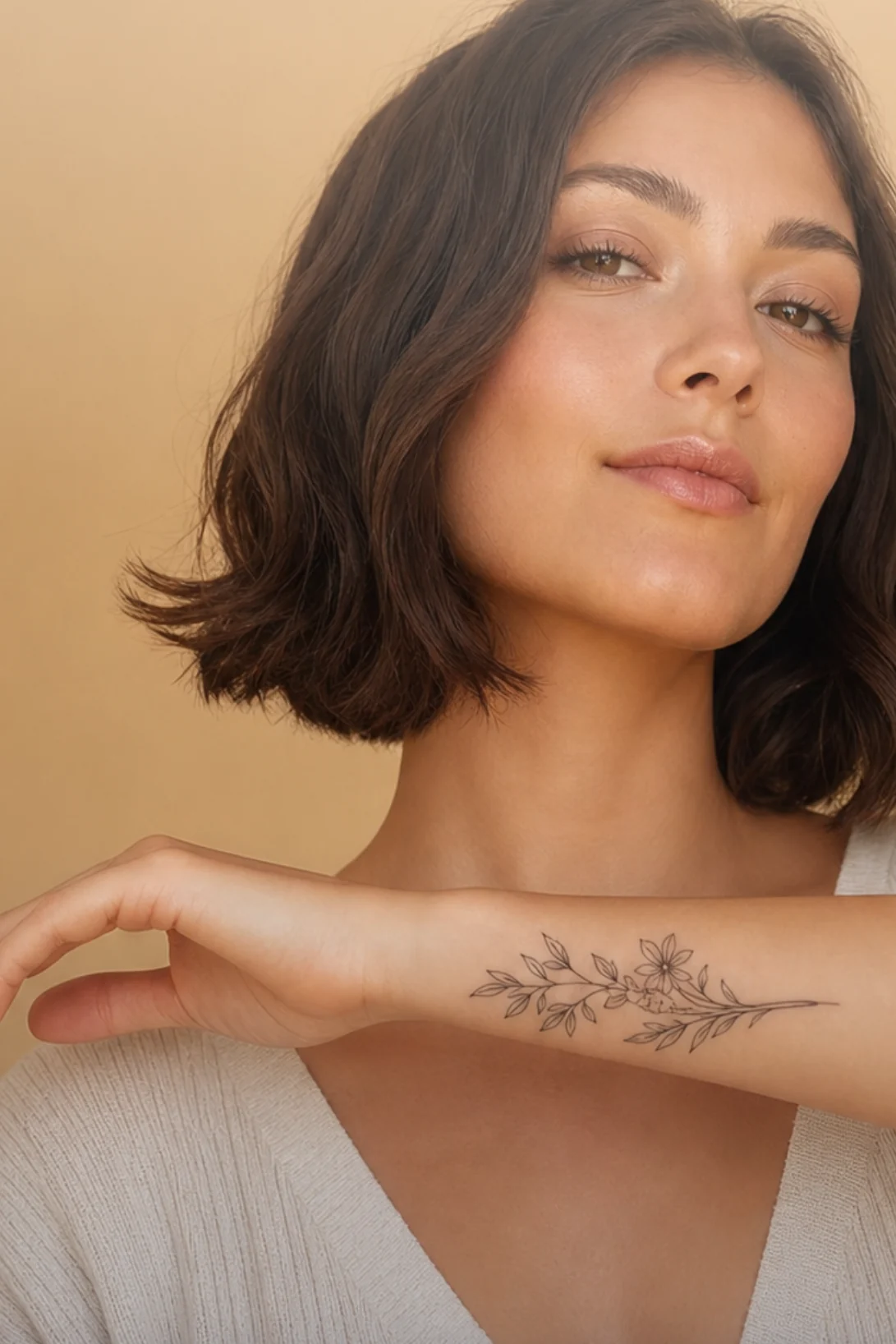 Tatouage fine-line botanique sur l'avant-bras
