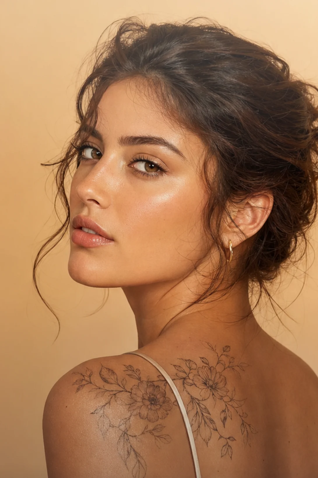 Tatouage floral sur l'épaule et l'omoplate
