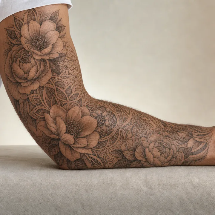 Manchette de tatouage florale à motif mandala sur le bras