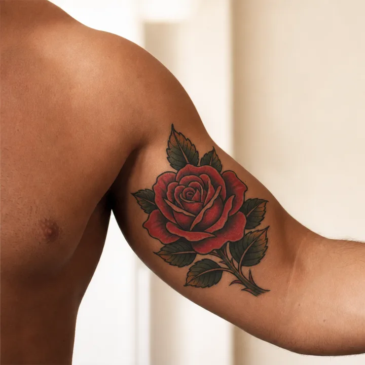 Tatouage de rose néo-traditionnelle en couleur