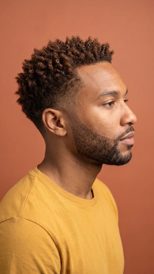 Joues en peau nue dégradée : Barbe qui se fond en dégradé jusqu'à la peau nue sur les joues et sous le menton, contraste net entre la barbe et la peau.