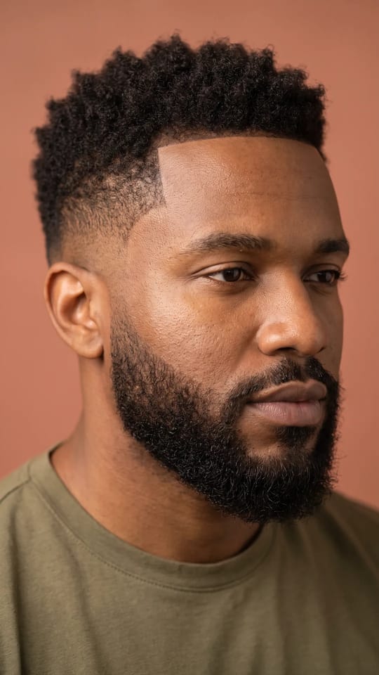 Barbe brillante et disciplinée : Barbe de 4 cm souple et brillante, poils tous dans le même sens, sans frisottis ni zones sèches, après huile et brossage.