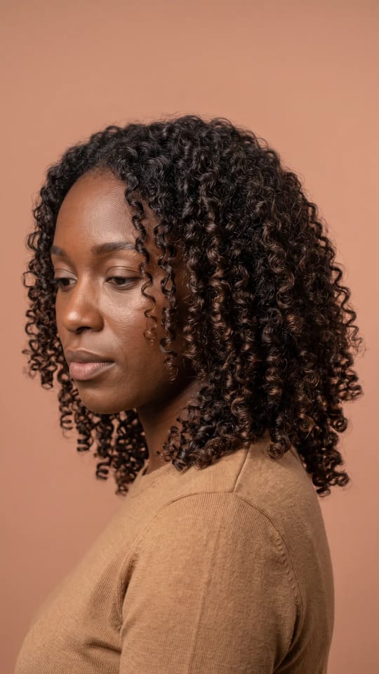 Boucles relâchées sans frisottis : Boucles serrées relâchées en boucles souples et définies par un lissage doux : volume gonflé maîtrisé, aucun frisottis, belle brillance.