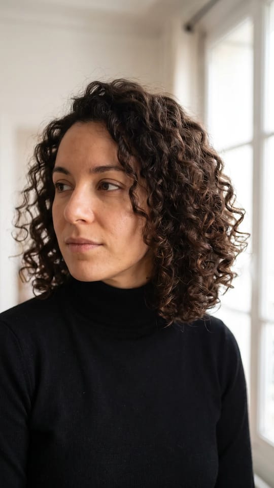 Boucles définies et hydratées : Boucles bien définies, hydratées et souples après un soin profond, ressort régulier sans frisottis, brillance saine.