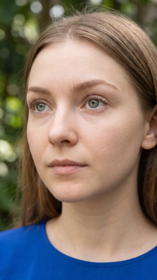 Sourcils fins et délicats : Sourcils fins et délicats : un tracé léger mais naturel, doux et peu appuyé, nettoyé au fil, qui laisse le regard respirer. Pas d'effet trait de crayon.