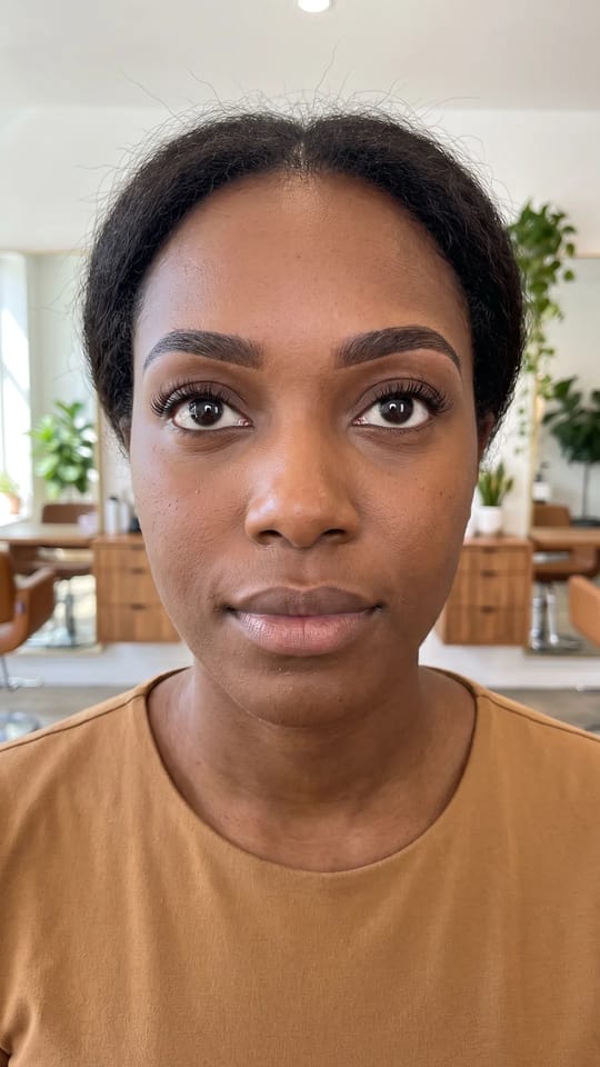 Teinture + épilation au fil : Le duo classique : sourcils redessinés au fil, puis teints pour que la forme ressorte. Une arche nette, une couleur homogène, un regard encadré.