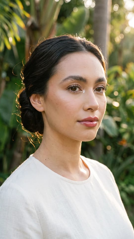 Clean girl du soir : Clean girl pour le soir : peau fraîche et lumineuse, sourcils brossés, un coup de mascara, baume brillant rosé, une touche de blush crème et un éclat minuscule dans les coins internes.