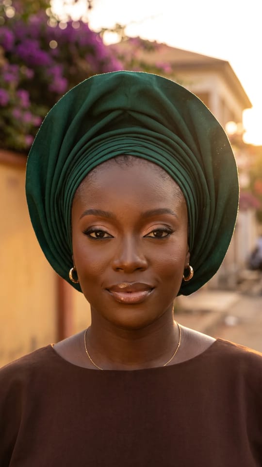 Mariée en foulard de cérémonie : Mariée coiffée d'un grand foulard de cérémonie uni, regard bronze doux, peau glowy et lèvres nude brillantes : le foulard reste la vedette.