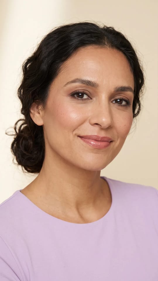 Mariée naturelle et lumineuse : Teint seconde peau unifié et lumineux, correcteur seulement là où il le faut, blush crème fondu sur les pommettes, regard brun doux, mascara léger et lèvres rose nude.