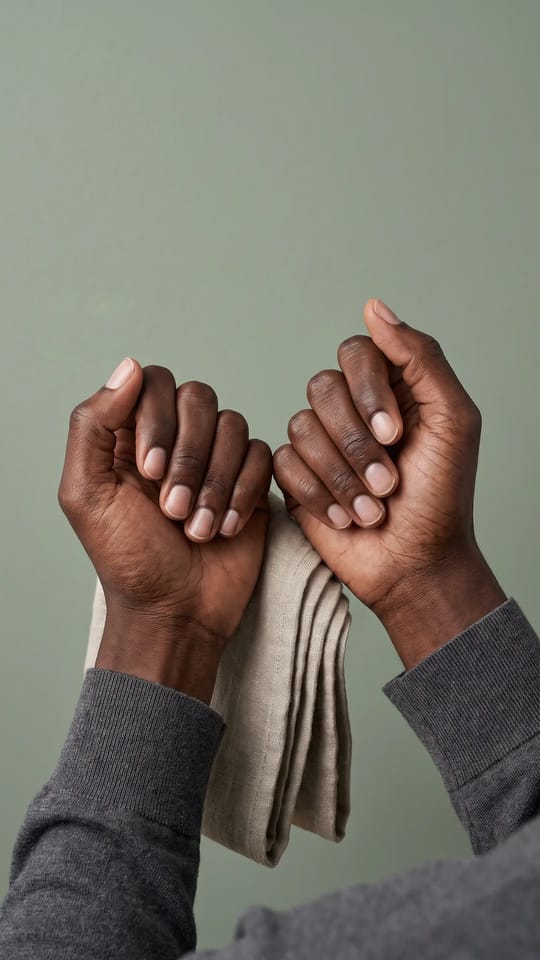 Manucure homme naturelle : Ongles courts coupés droit aux angles arrondis, polis à une brillance naturelle, cuticules nettes, aucune couleur : des mains d'homme soignées.