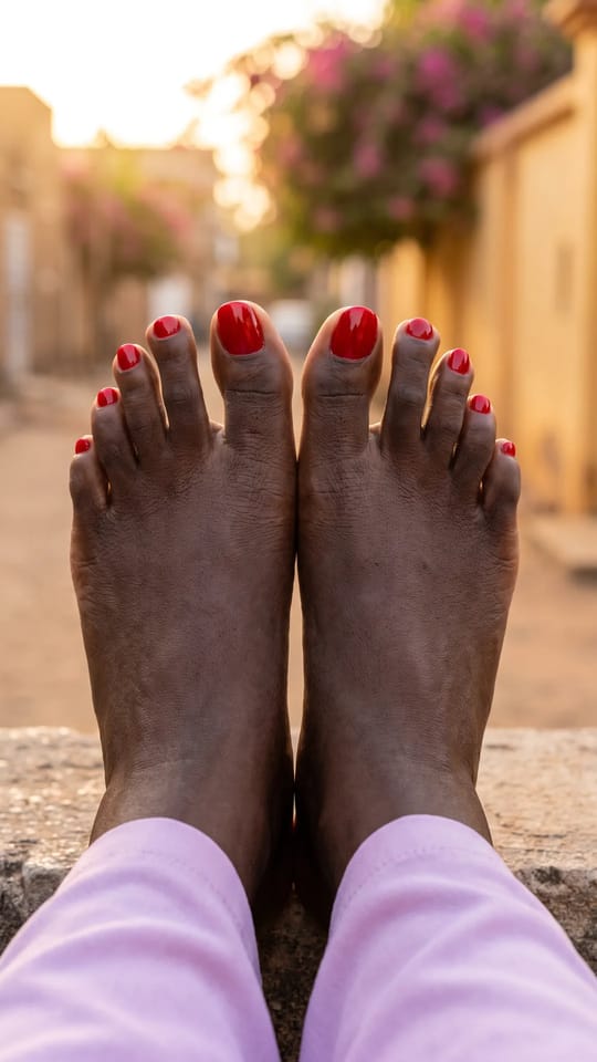 Rouge classique pour les pieds : Vernis rouge classique, deux couches impeccables sur des ongles de pieds ovales, brillance intense.