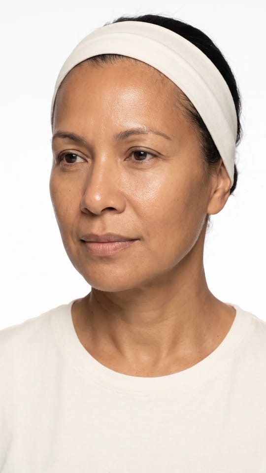 Peau adulte, grain affiné : La peau adulte après un nettoyage en profondeur : texture lisse et affinée, pores visiblement plus petits, teint net et régulier, fini lumineux sain.