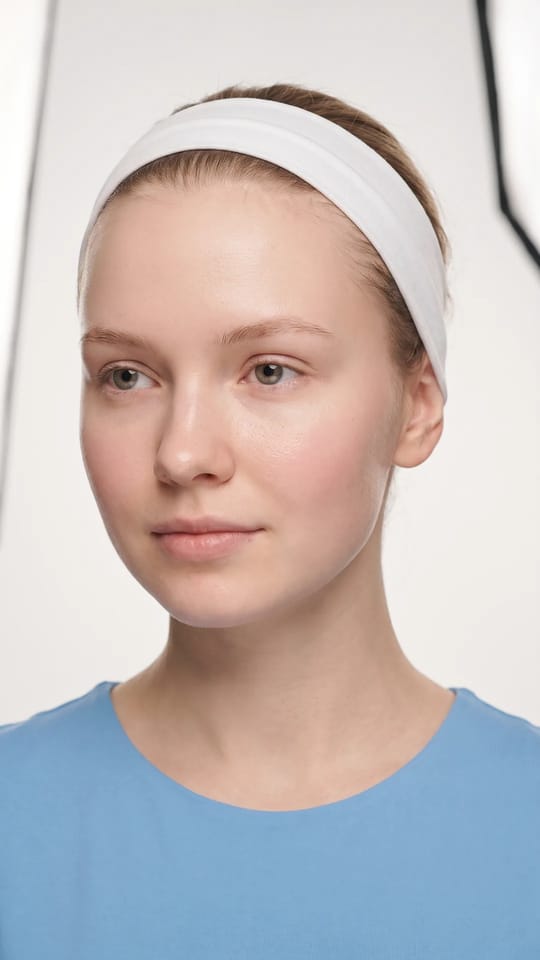 Teint clair et frais : La peau très claire après un nettoyage de peau : teint frais, net et lumineux, pores affinés, pommettes à peine rosées, sans rougeur ni maquillage.